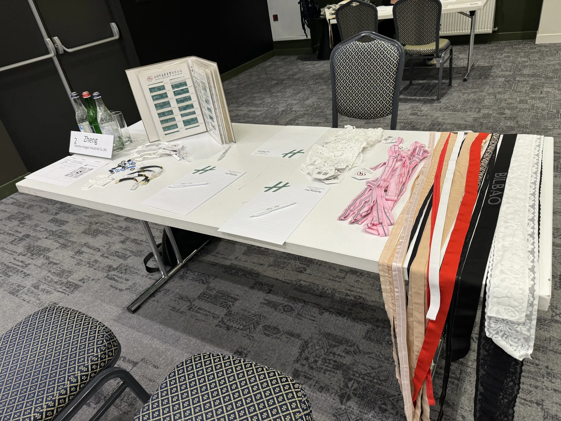 Huagui elastic webbing samples prepared for a 2025 product matchmaking event in Armenia