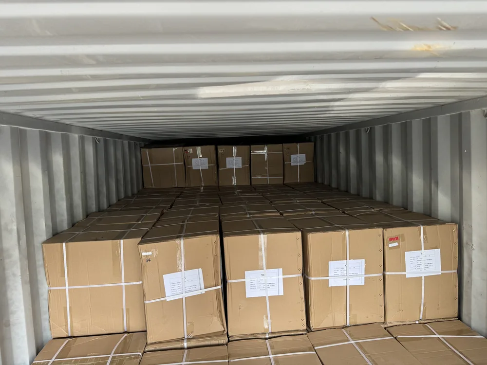 Cartons of Huagui elastic webbing prepared inside an export container